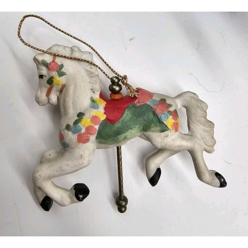 Vintage Porcelain Horse Christmas Tree Ornament Equestrian Carousel Horse